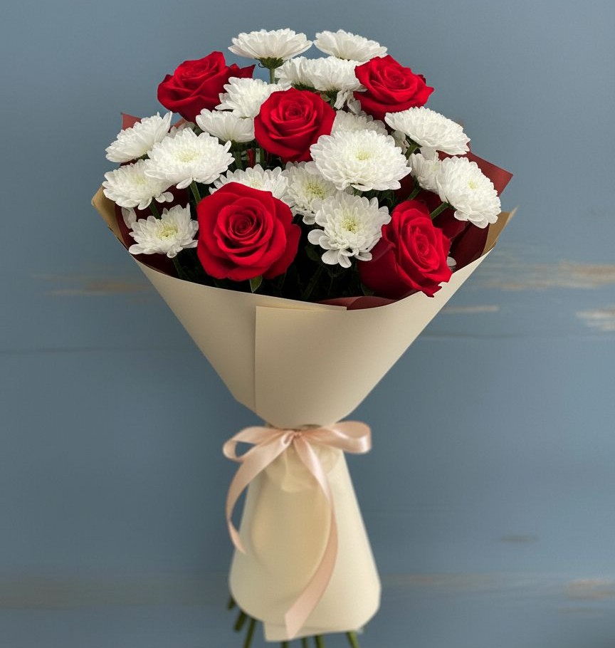 Букет цветов из: Розы и Хризантемы в Ливенке