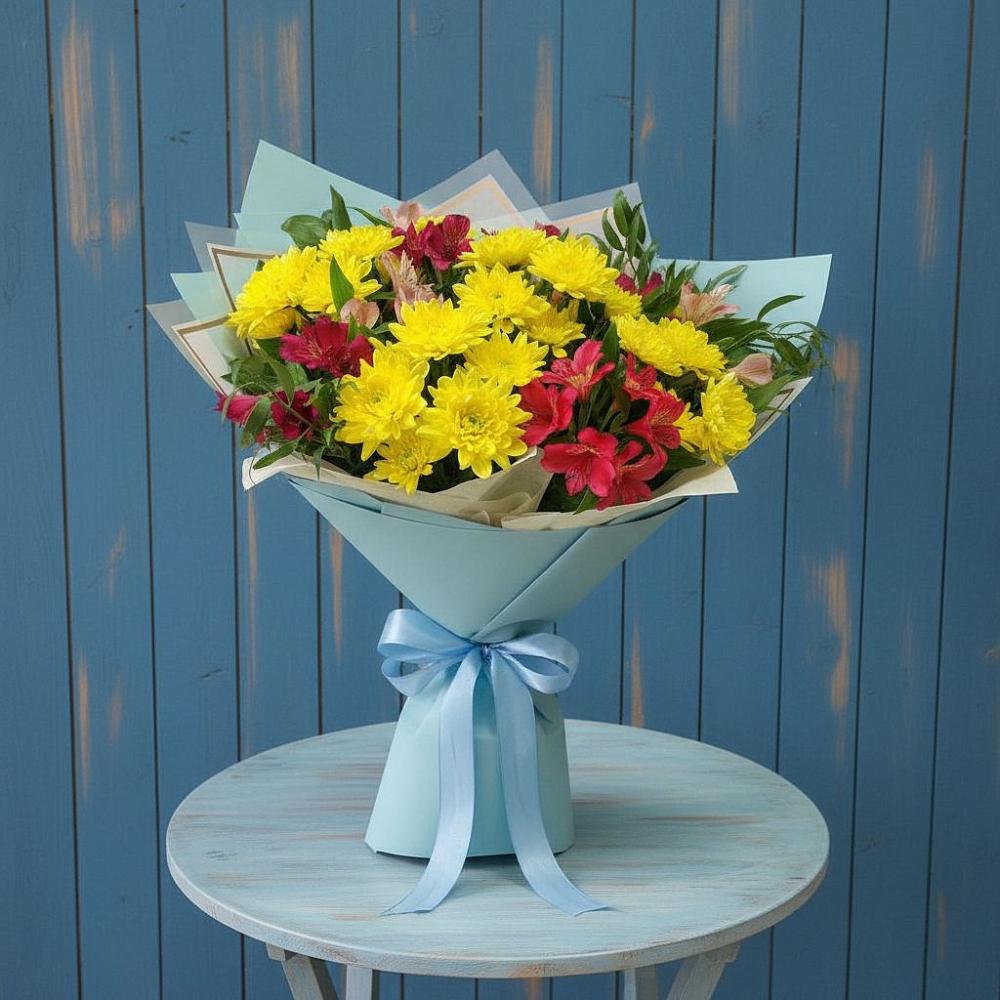Букет цветов из: Альстромерии и Хризантемы в Ливенке
