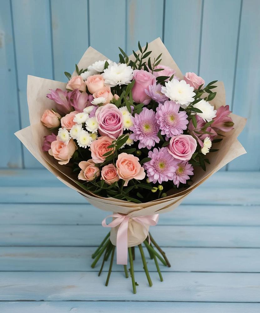 Букет цветов из: Хризантемы, Розы и Альстромерии в Ливенке