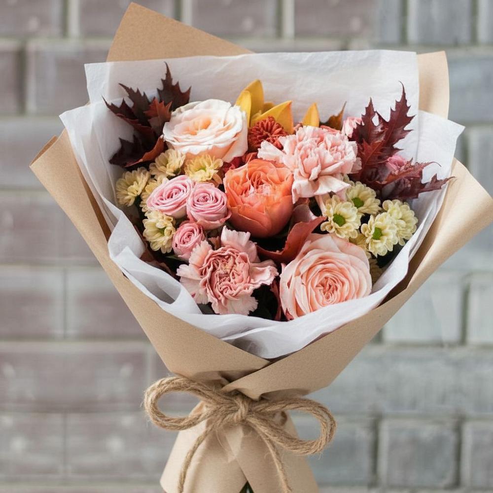 Букет цветов из: Гвоздики, Хризантемы и Розы в Ливенке