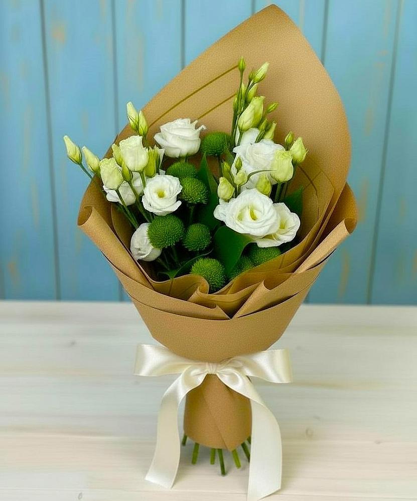 Букет цветов из: Хризантемы и Лизиантусы в Ливенке