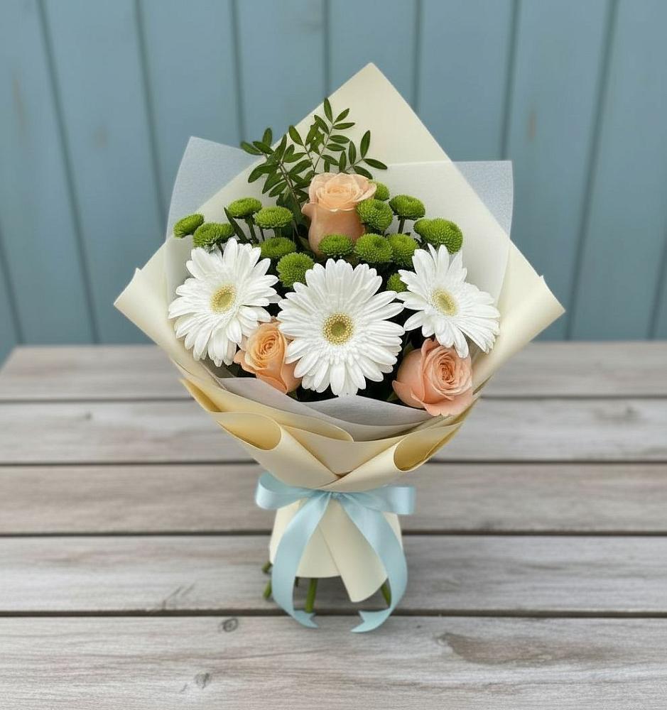 Букет цветов из: Герберы, Розы и Хризантемы в Ливенке