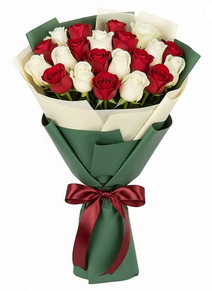 Букет Микс из красных и белых роз в Ливенке