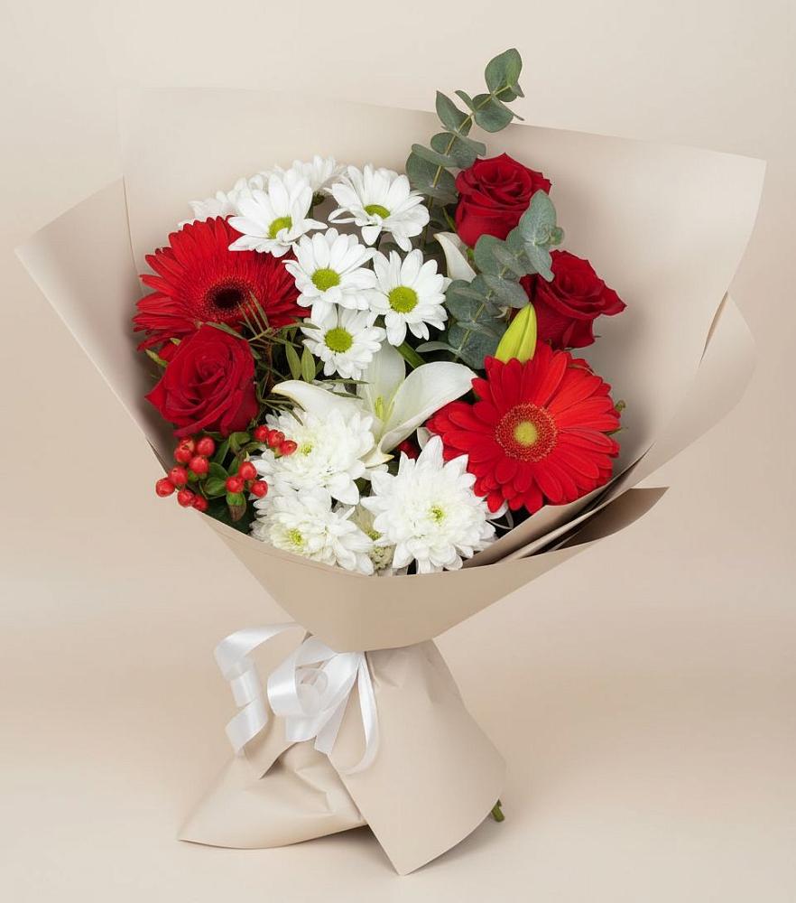 Букет цветов из: Розы, Хризантемы, Герберы и Лилии в Ливенке