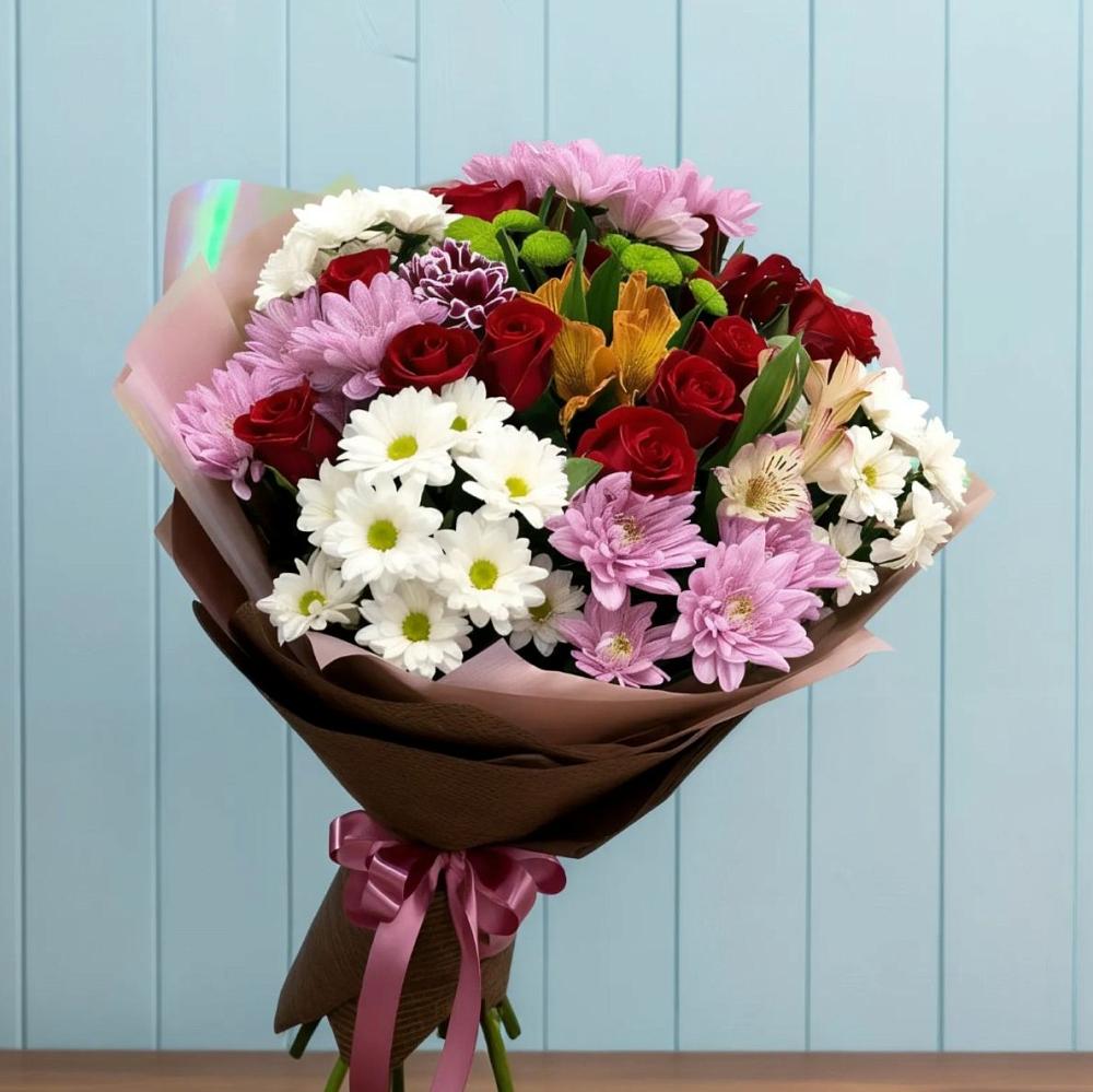 Букет цветов из: Розы, Хризантемы и Альстромерии в Ливенке