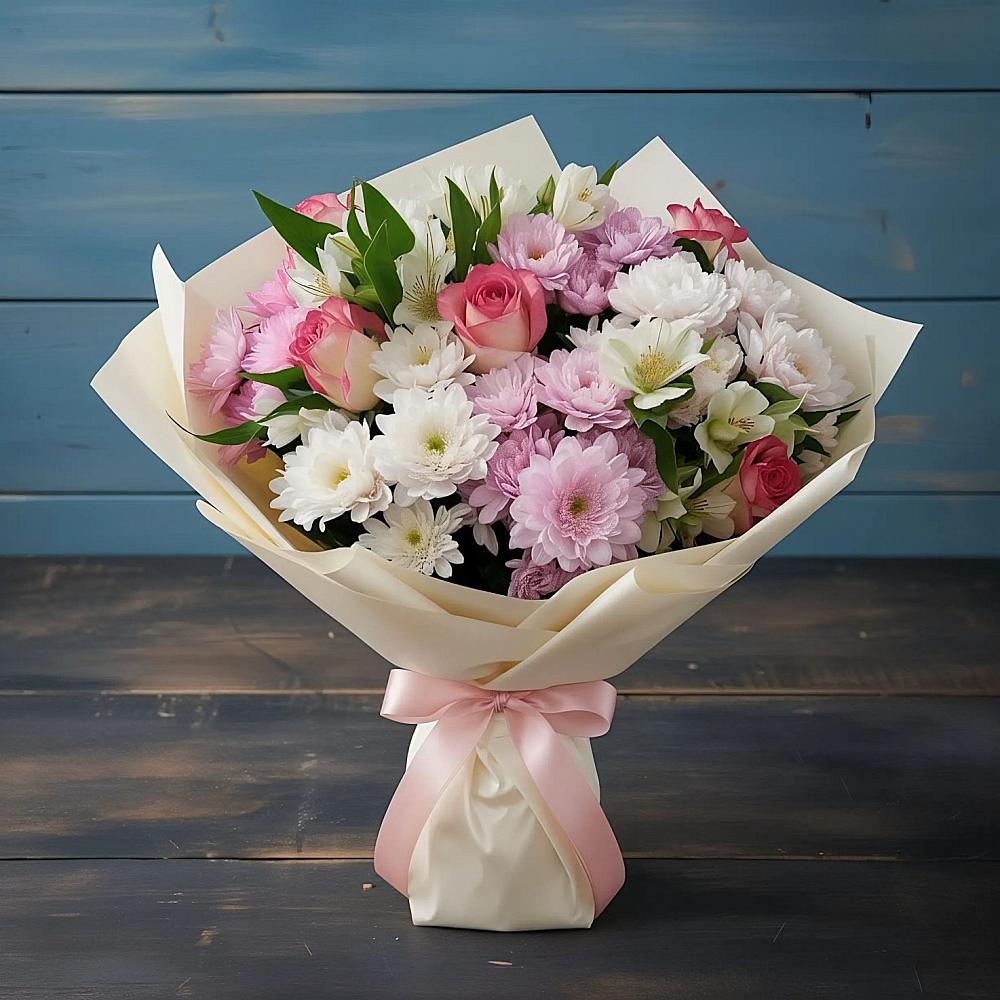 Букет цветов из: Хризантемы, Альстромерии и Розы в Ливенке